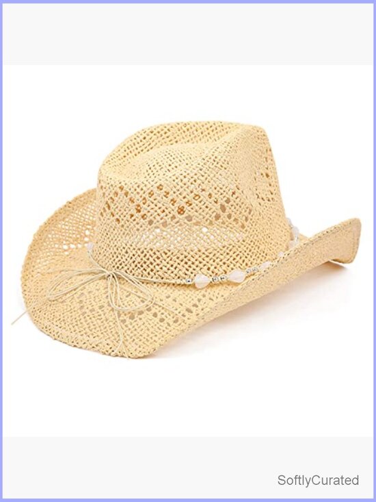 Western Cowgirl Hat, Straw Cowboy Hat with Shapeable Brim, Beaded Hearts Trim main image 5